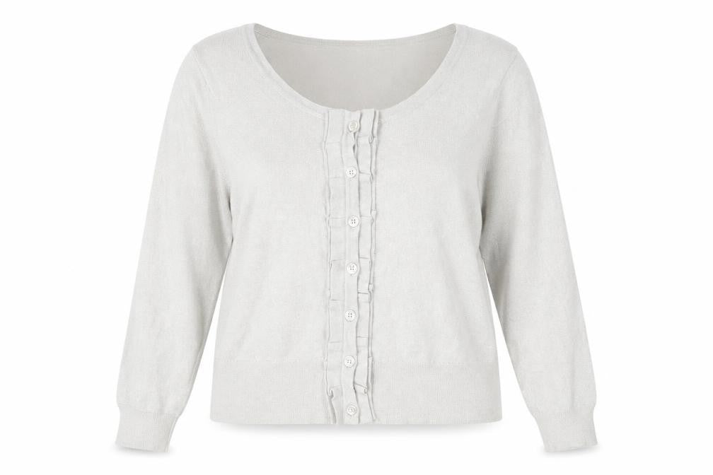 Edina Ronay Womens Grey Size 16 Cardigan Scoop Neck Ruffle Button Knit