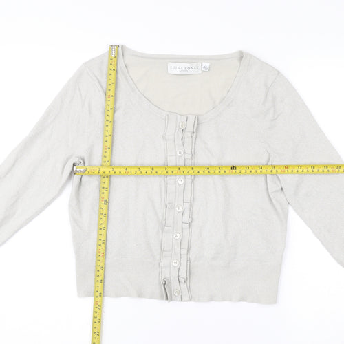 Edina Ronay Womens Grey Size 16 Cardigan Scoop Neck Ruffle Button Knit