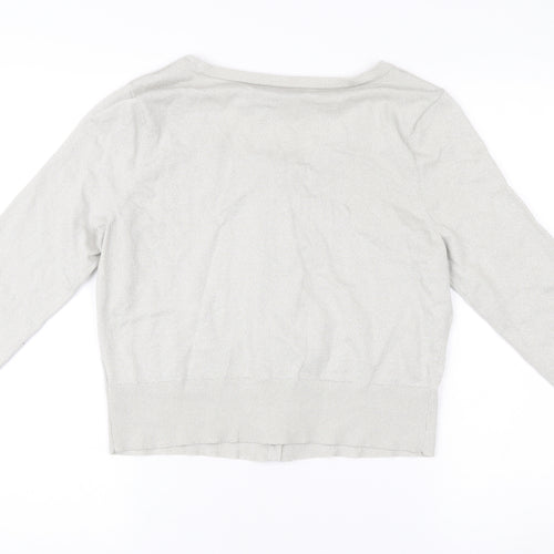 Edina Ronay Womens Grey Size 16 Cardigan Scoop Neck Ruffle Button Knit