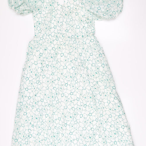 Splash Women’s White Floral A-Line Dress UK 12 Short Puff Sleeve