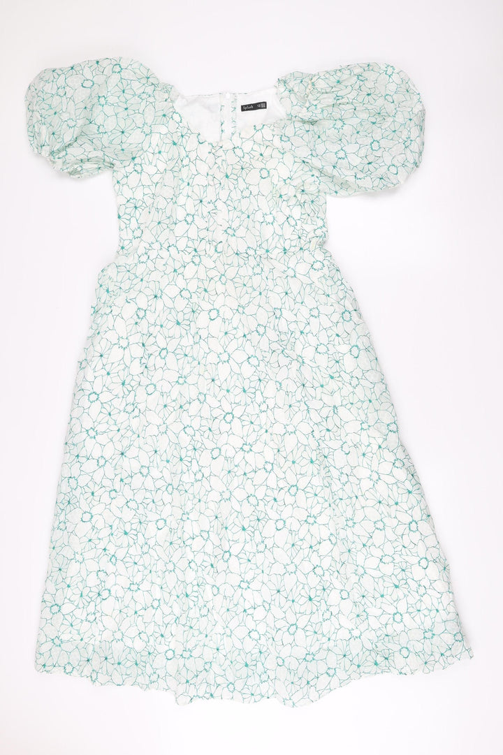 Splash Women’s White Floral A-Line Dress UK 12 Short Puff Sleeve