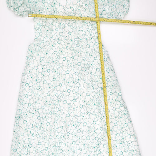 Splash Women’s White Floral A-Line Dress UK 12 Short Puff Sleeve