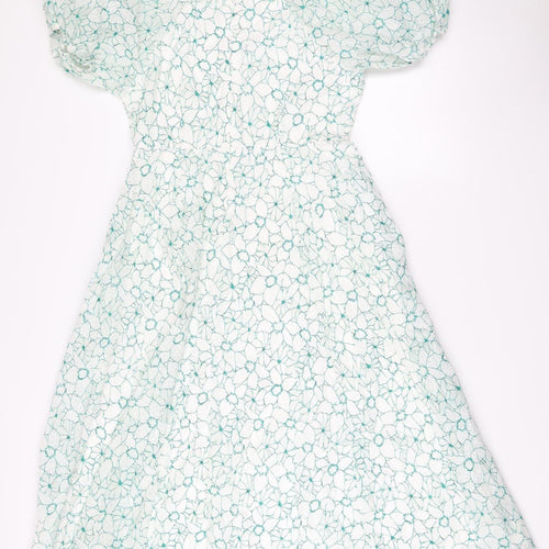 Splash Women’s White Floral A-Line Dress UK 12 Short Puff Sleeve
