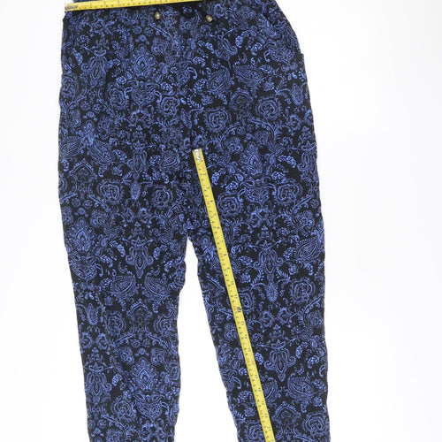 New Look Womens Black Blue Paisley Jogger Trousers Size 10