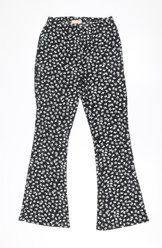 Lipsy Girls Black Floral Slim Jegging Trousers 13-14 Years Stretch Casual