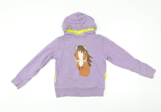 Mini Boden Girls Purple Horse Hoodie 11-12 Years Pullover Cotton