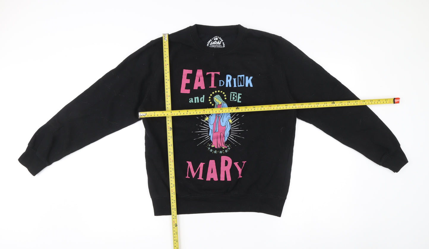Batch1 Unisex Adults Black Small Pullover Sweatshirt Graphic Print Funny