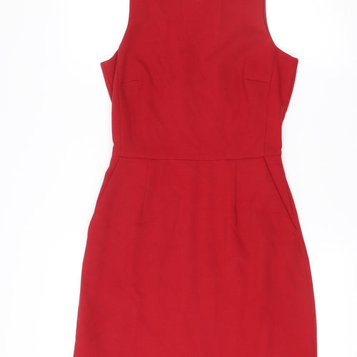 Next Womens Red Sheath Dress Size 6 Sleeveless V-Neck Workwear