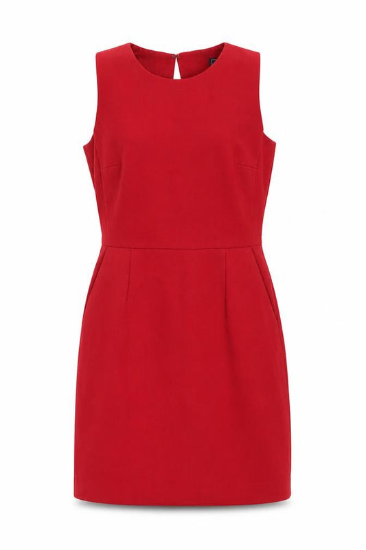 Front view of Next women’s red sheath dress, size UK 6, sleeveless v-neck workwear