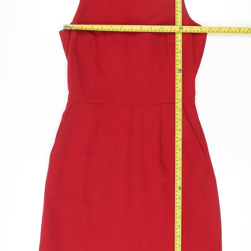 Next Womens Red Sheath Dress Size 6 Sleeveless V-Neck Workwear
