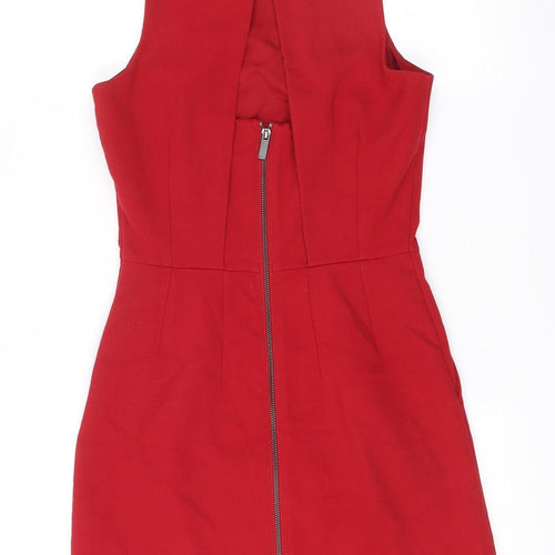 Next Womens Red Sheath Dress Size 6 Sleeveless V-Neck Workwear