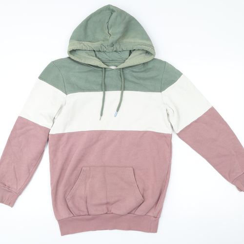 Next Men’s Pullover Hoodie Green White Pink Striped Size S Regular Fit