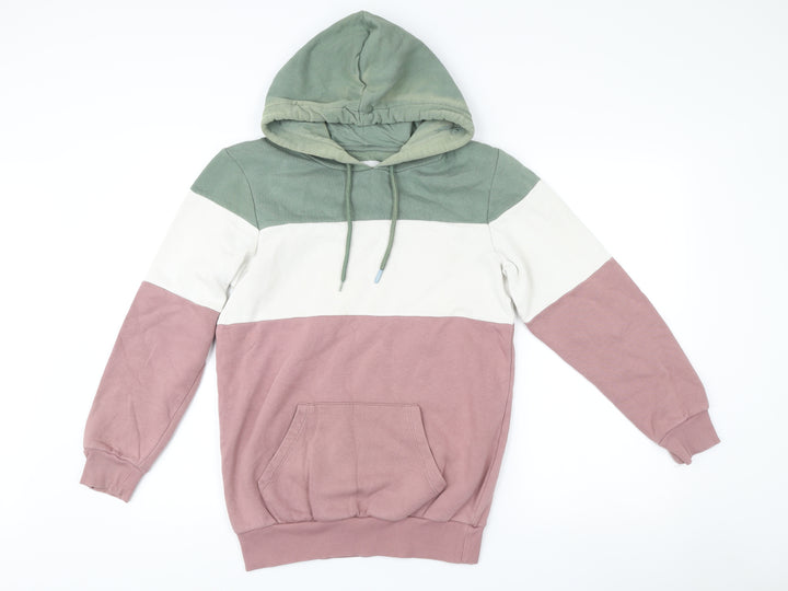 Next Men’s Pullover Hoodie Green White Pink Striped Size S Regular Fit