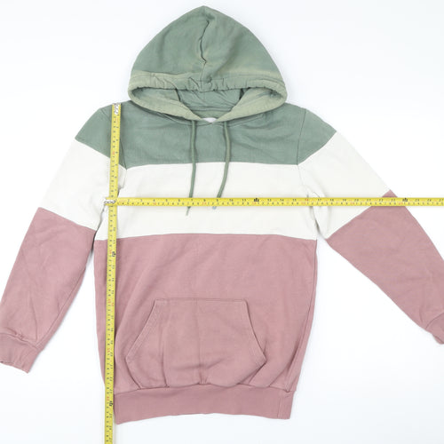 Next Men’s Pullover Hoodie Green White Pink Striped Size S Regular Fit