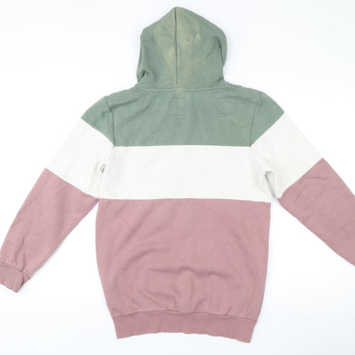 Next Men’s Pullover Hoodie Green White Pink Striped Size S Regular Fit
