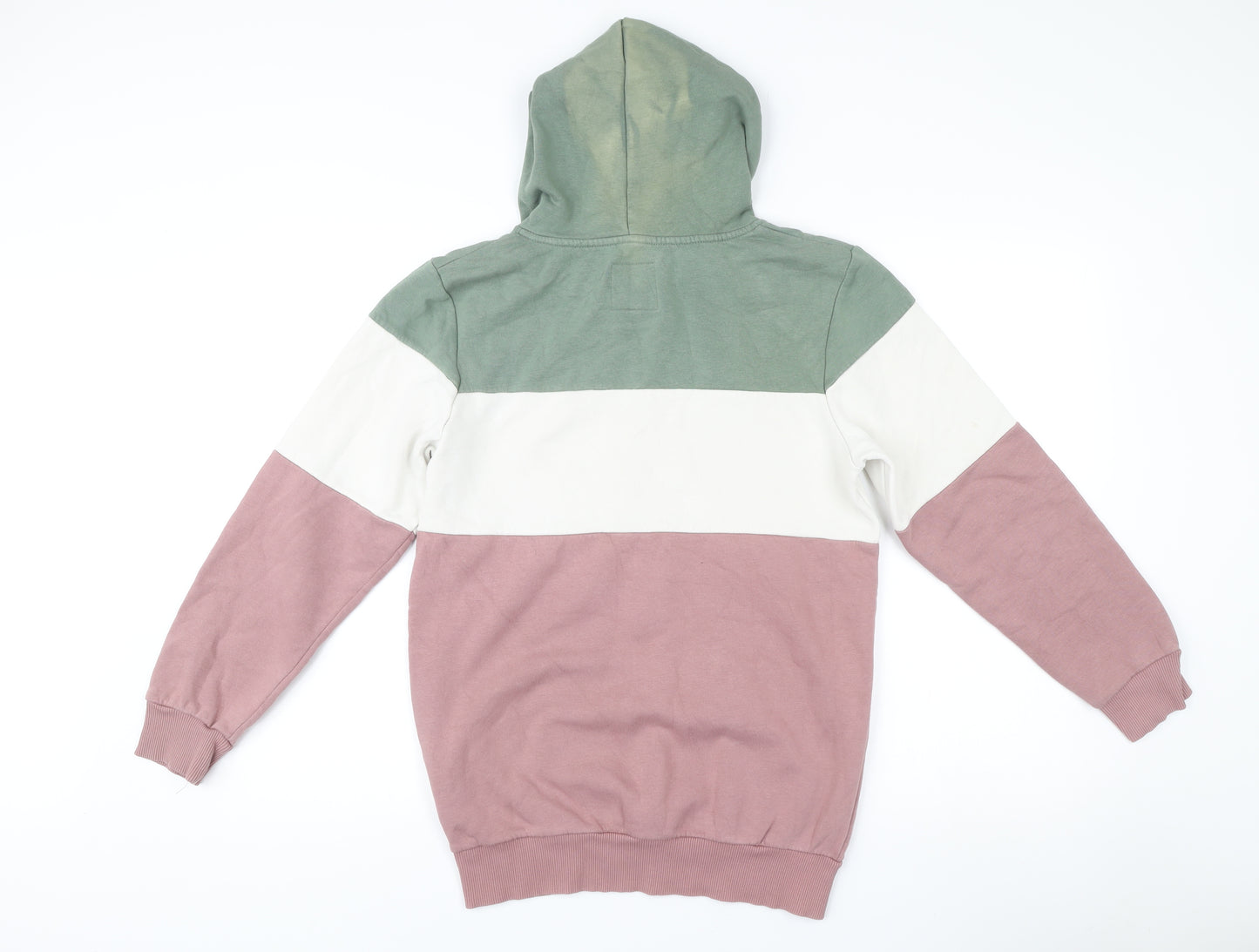 Next Men’s Pullover Hoodie Green White Pink Striped Size S Regular Fit
