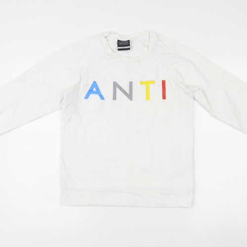 Antioch Unisex White Pullover Sweatshirt Small Graphic Logo Cotton