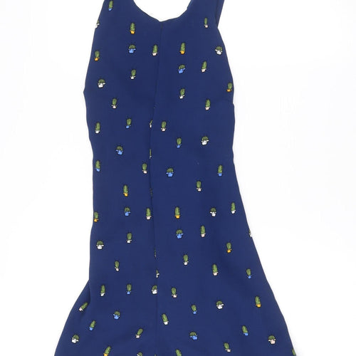 Zara Women Blue Cactus Print Sleeveless V-Neck Playsuit Size 12