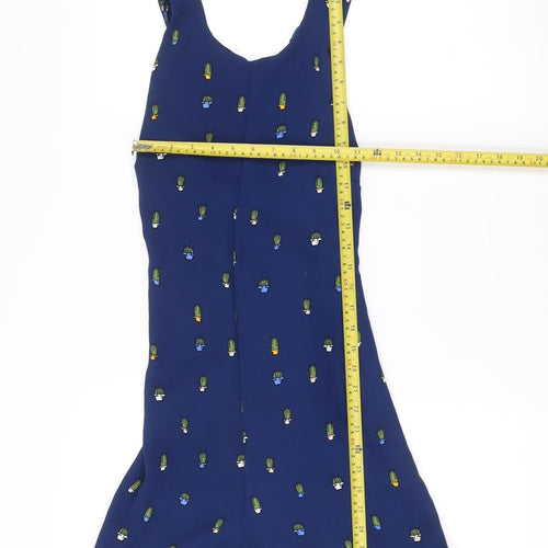 Zara Women Blue Cactus Print Sleeveless V-Neck Playsuit Size 12