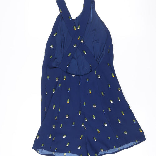 Zara Women Blue Cactus Print Sleeveless V-Neck Playsuit Size 12