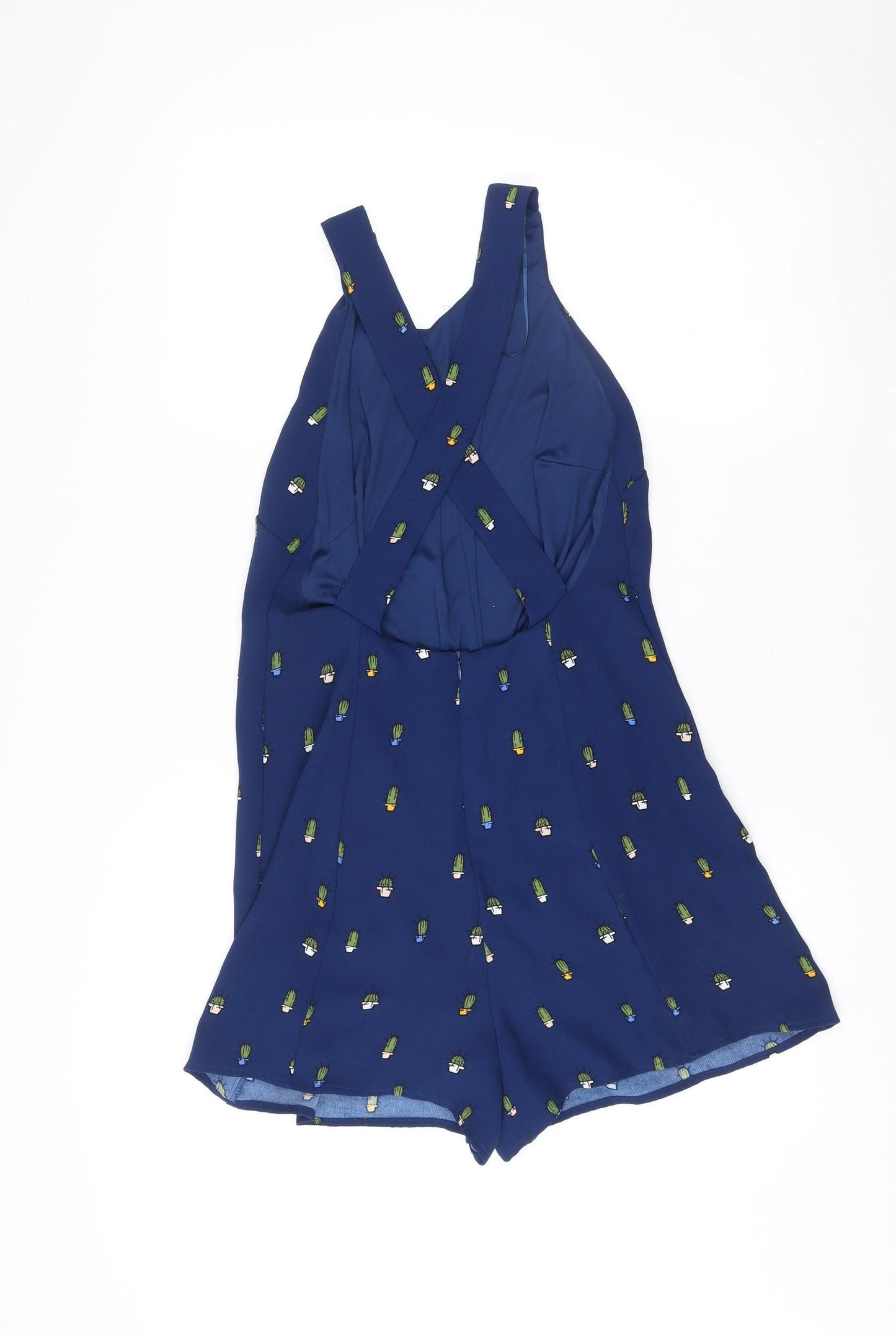 Zara Women Blue Cactus Print Sleeveless V-Neck Playsuit Size 12