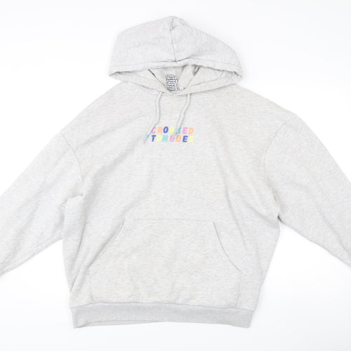 Crooked Tongues Mens Grey Pullover Hoodie L Logo Print Casual