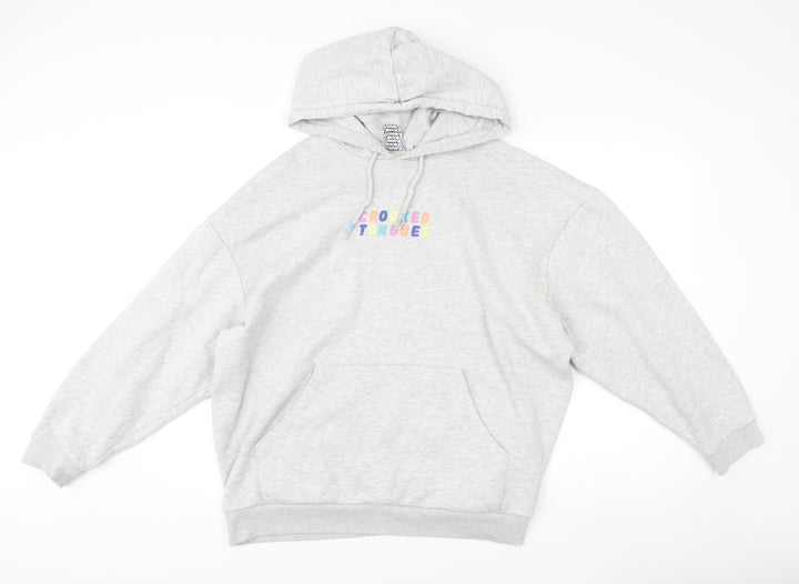 Crooked Tongues Mens Grey Pullover Hoodie L Logo Print Casual