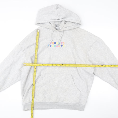 Crooked Tongues Mens Grey Pullover Hoodie L Logo Print Casual