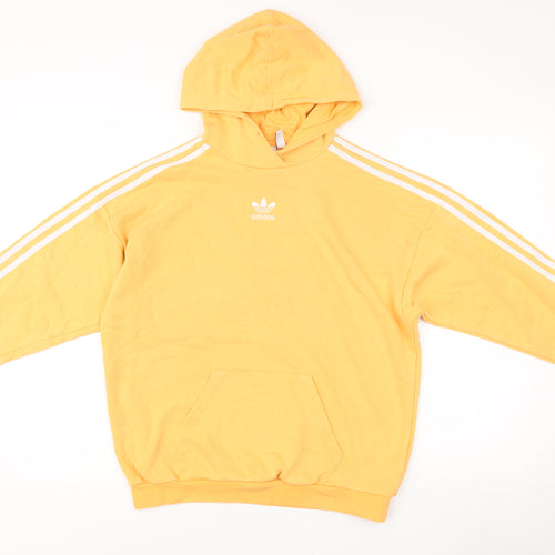Adidas Womens Yellow Pullover Hoodie UK 10 Small Cotton Blend