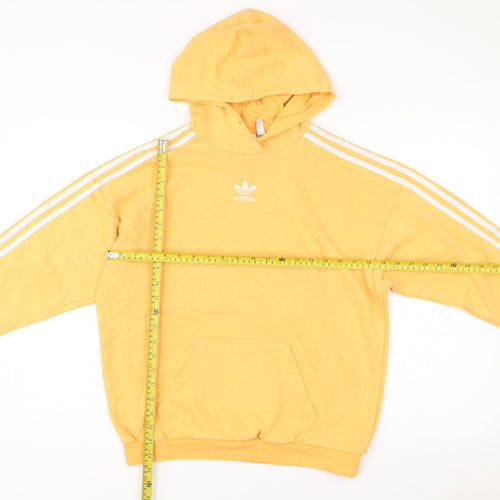 Adidas Womens Yellow Pullover Hoodie UK 10 Small Cotton Blend
