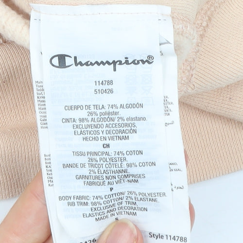 Champion Womens Beige Small Pullover Hoodie Embroidered Logo