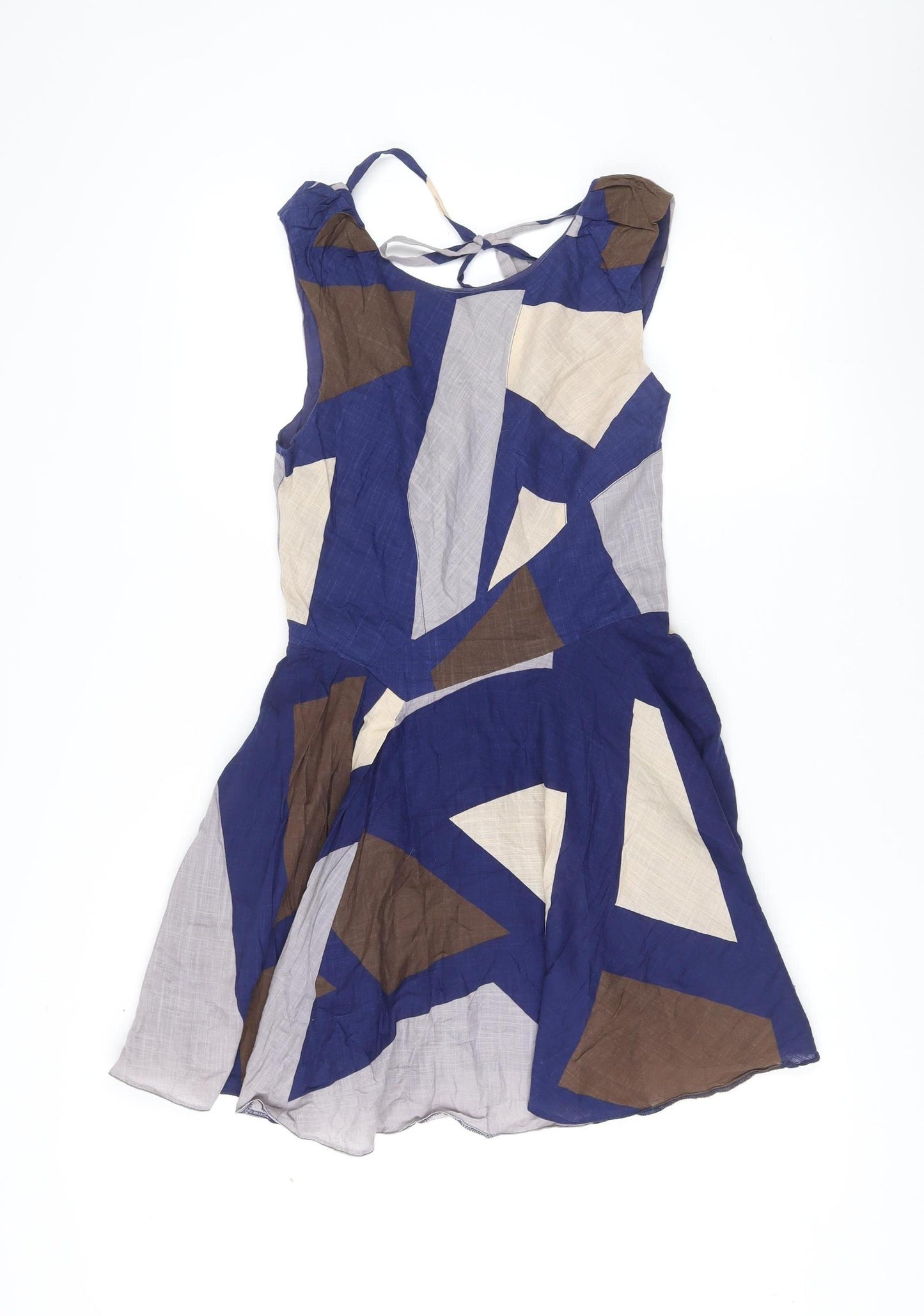 Topshop Women’s Blue Geometric A-Line Cotton Summer Dress UK 10