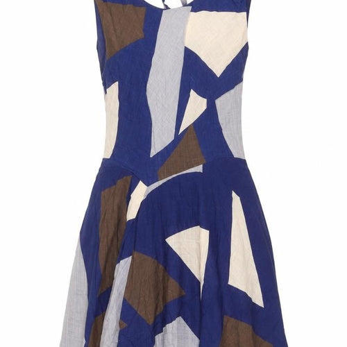 Topshop Women’s Blue Geometric A-Line Cotton Summer Dress UK 10