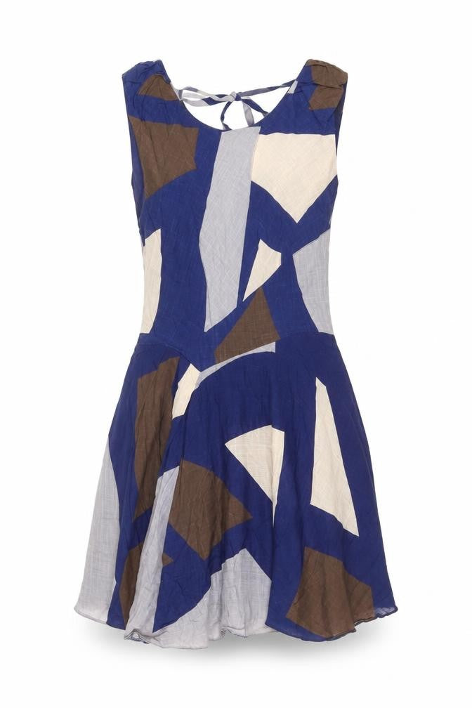 Topshop Women’s Blue Geometric A-Line Cotton Summer Dress UK 10