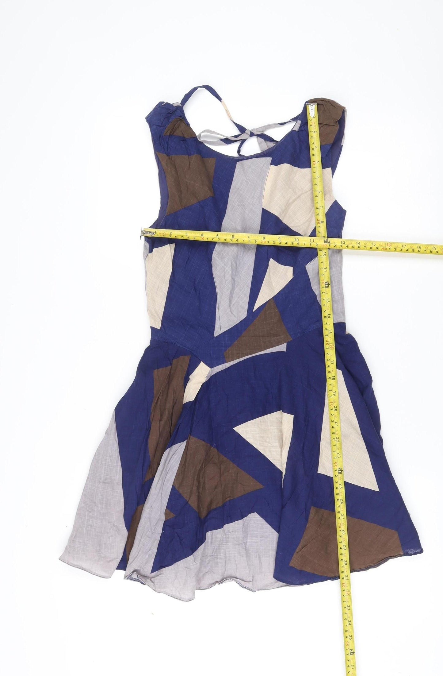 Topshop Women’s Blue Geometric A-Line Cotton Summer Dress UK 10