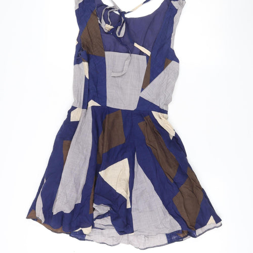 Topshop Women’s Blue Geometric A-Line Cotton Summer Dress UK 10