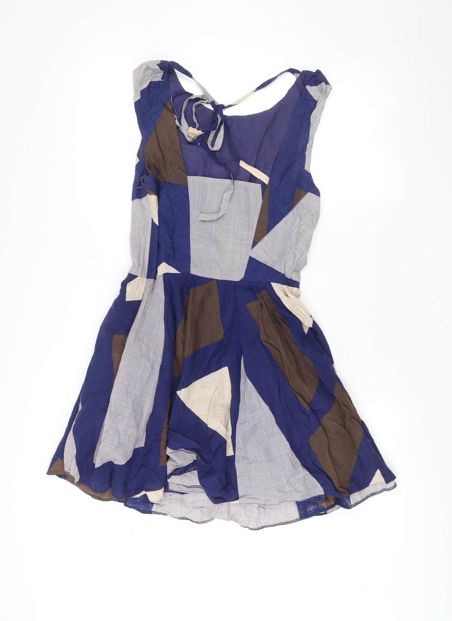 Topshop Women’s Blue Geometric A-Line Cotton Summer Dress UK 10