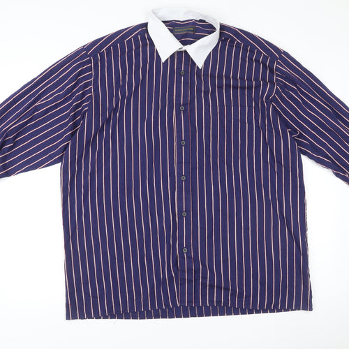 Peter England Men's Blue Striped Dress Shirt 17.5/44cm Long Sleeve Formal