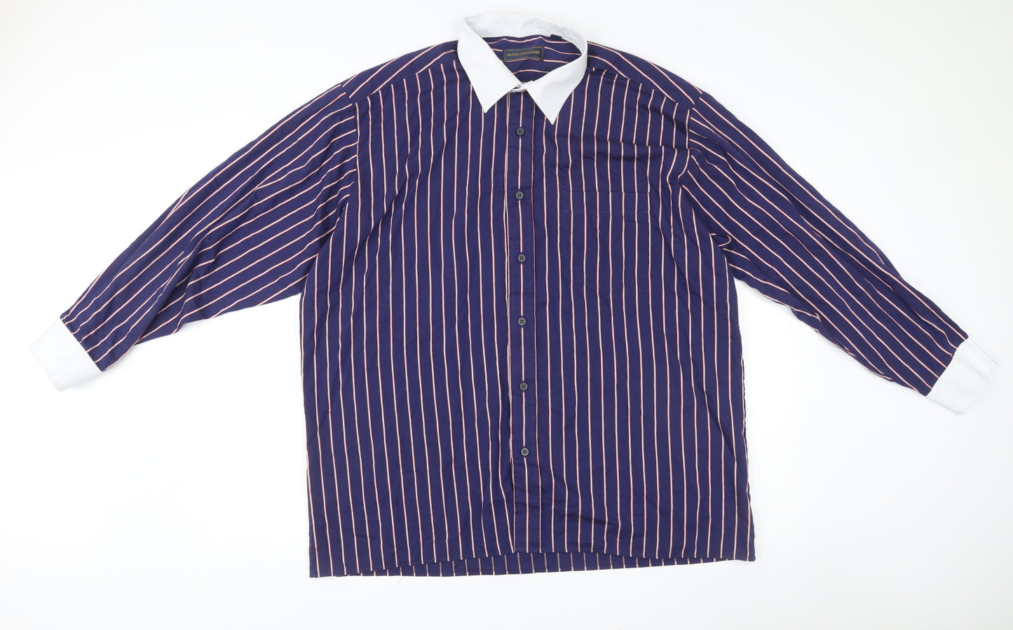 Peter England Men's Blue Striped Dress Shirt 17.5/44cm Long Sleeve Formal