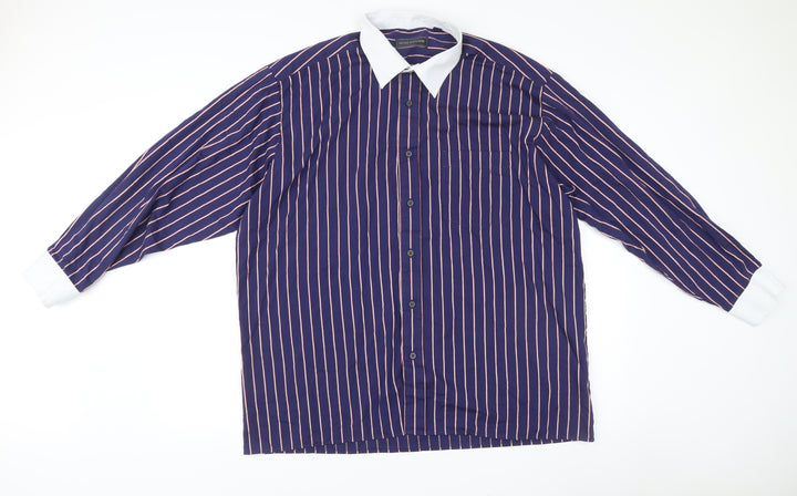 Peter England Men's Blue Striped Dress Shirt 17.5/44cm Long Sleeve Formal