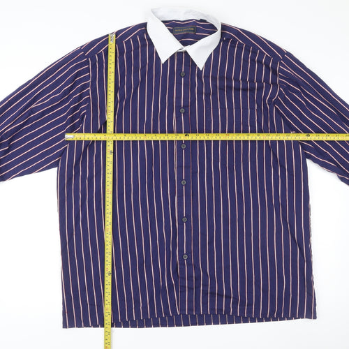Peter England Men's Blue Striped Dress Shirt 17.5/44cm Long Sleeve Formal