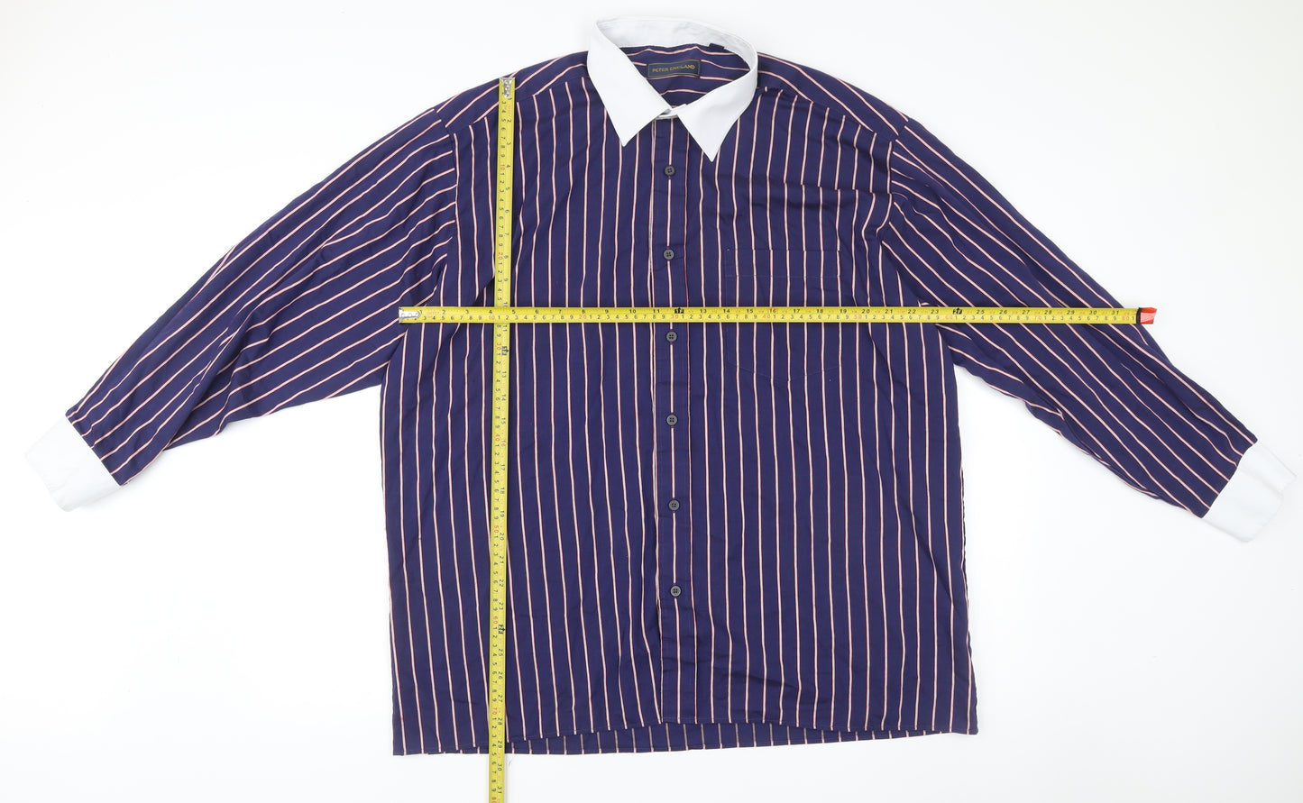 Peter England Men's Blue Striped Dress Shirt 17.5/44cm Long Sleeve Formal