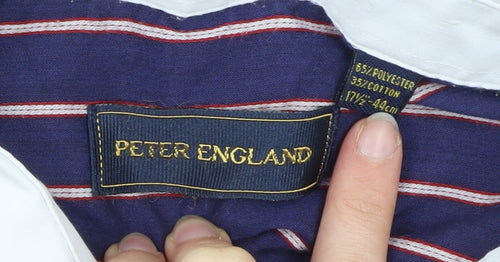 Peter England Men's Blue Striped Dress Shirt 17.5/44cm Long Sleeve Formal