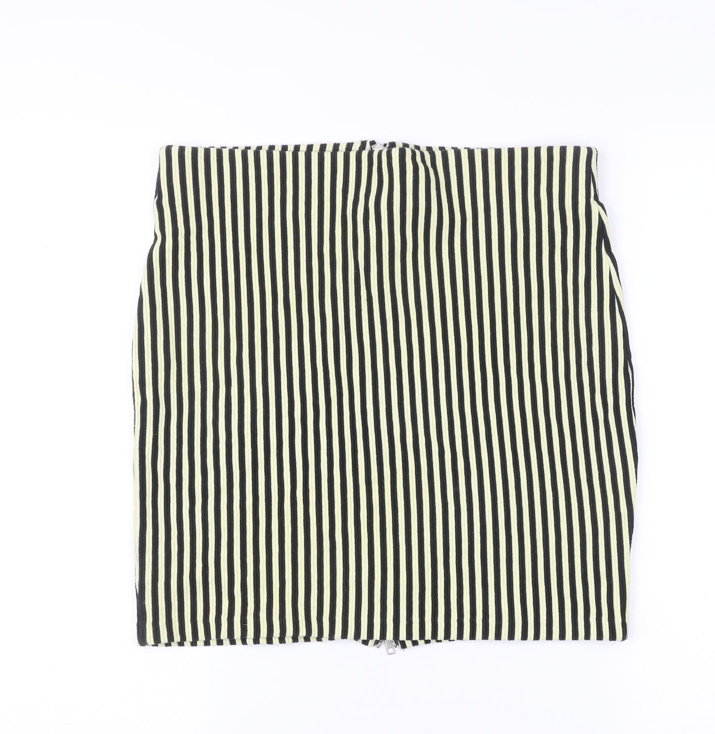Women's Black Striped Pencil Skirt M Cotton Blend Zip Casual