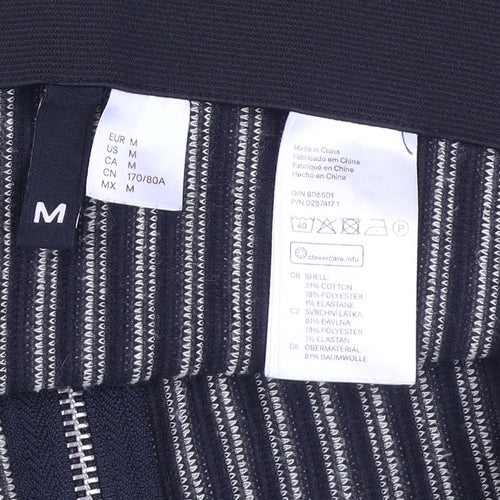 Women's Black Striped Pencil Skirt M Cotton Blend Zip Casual