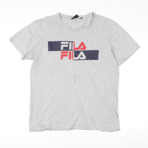 Fila Men's Grey Logo Graphic Print Cotton T-Shirt Size L