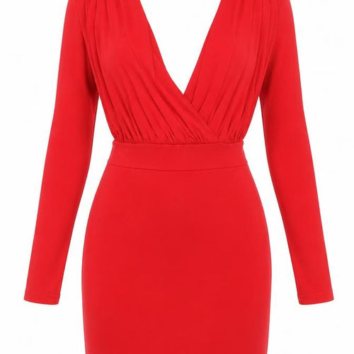 Hedonia Women’s Red Bodycon Mini Dress Size 8 Long Sleeve V-Neck Party