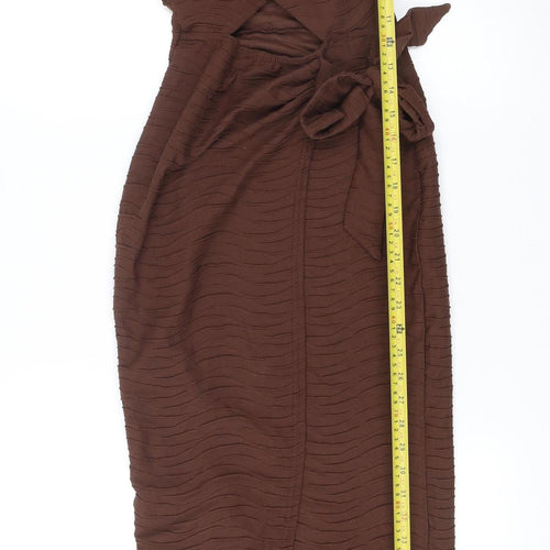 PrettyLittleThing Women’s Brown Midi Wrap Dress Size 6 High Neck