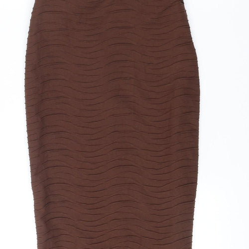 PrettyLittleThing Women’s Brown Midi Wrap Dress Size 6 High Neck