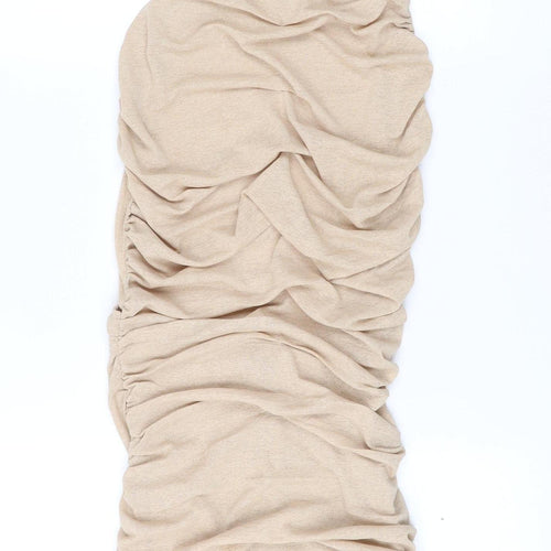 PrettyLittleThing Womens Beige Ruched Bodycon Midi Dress UK 10